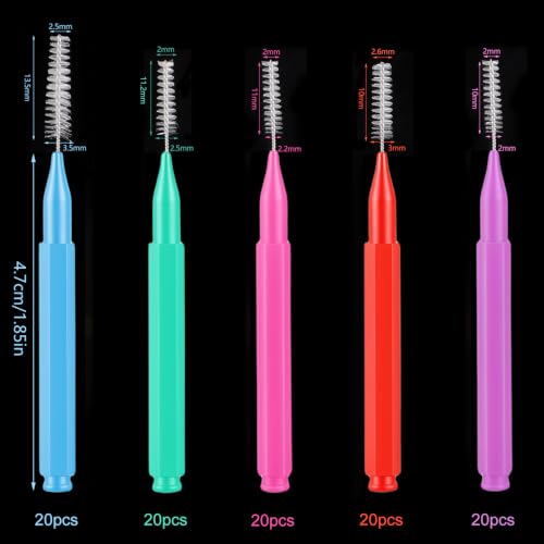 Image of 100 Pcs Interdental Brushes, 5 Sizes Braces Flossers for Cleaner Braces Brush Soft Dental Brushes Toothpicks Dental Floss Picks Dental for Braces Oral Cleaning(5 Colors)