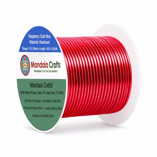 Image of Mandala Crafts 16 Gauge Raspberry Anodized Aluminum Craft Wire, 100 FT | Colored, Flexible, Bendable, for Bonsai, Armature, Sculpting, Wire Wrapping, Jewelry Making, Weather & Tarnish Resistant