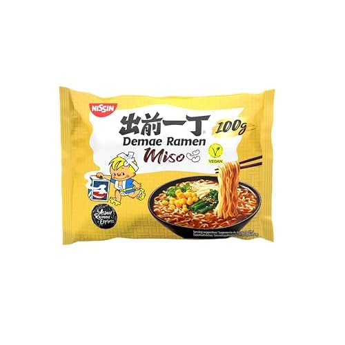 NISSIN Demae Ramen – Miso, Einzelpack, Instant-Nudeln japanischer Art, mit Miso-Geschmack und asiatischen Gewürzen, vegan, schnell und einfach zubereitet, asiatisches Essen (1 x 100 g)