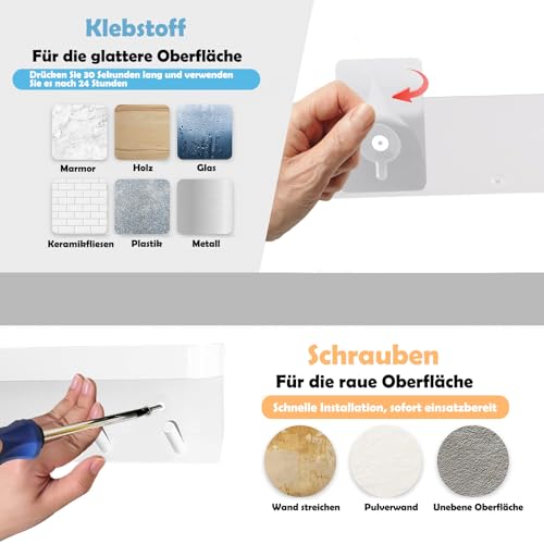 Echehi Schlüsselhalter mit 6 Haken, Einfach zu Installierende Schlüsselbrett Ohne Bohren, Metall Schlüsselablage, Garderobe, Briefständer, Geeignet für Eingangsbereiche und Hinter Türen. Weiß