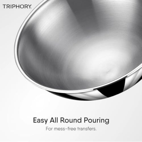 Image of Triply Stainless Steel Tasla 22 cm 2L | 2.5mm Thick Extra Deep Triply Kadai | Heavy Induction Base Cooking Tasla | Gas & Induction Compatible