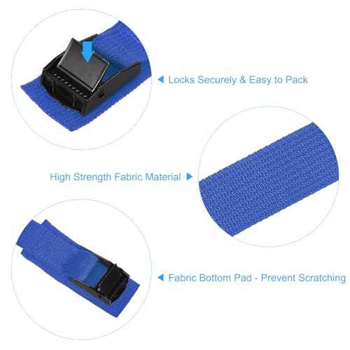 Image of uxcell Tie Down Straps, 2Pcs Adjustable Buckle Lashing Straps, 23' x 1 inch Cinch Strap for Luggage Packing, Cargo, Trucks (Dark Blue)