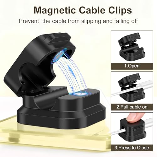 Image of 10 Pack Magnetic Cable Clips, [No-Residue] Adhesive Cable Holder, Wire Organizer Keeper for Nightstand, Desk, Home or Office (Black)