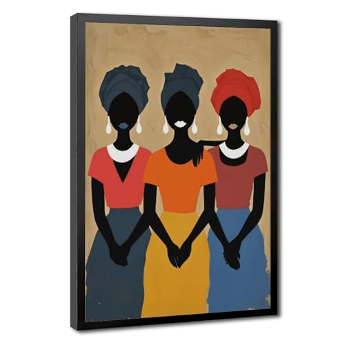 Poster portrait trio Mnyuein Boho Friends sur toile encadrée noir 30x45 cm