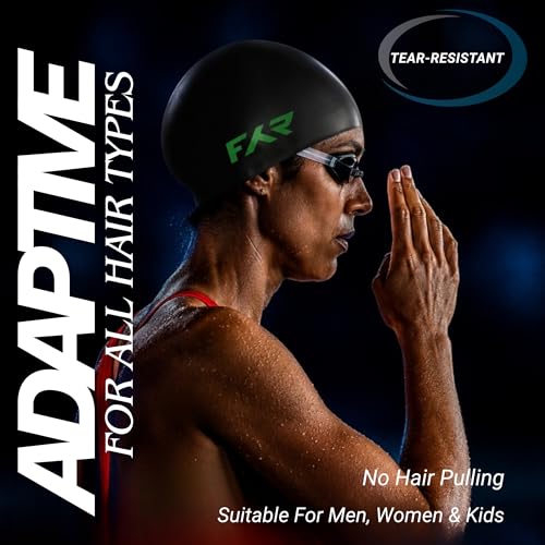 Image of Swimming Cap for Men, Women & Kids 6-14 Boys Girls |100% Silicone Swim Cap for Long Hair| Indian Head Size Cap Comfort (Dark Night, Embossed)
