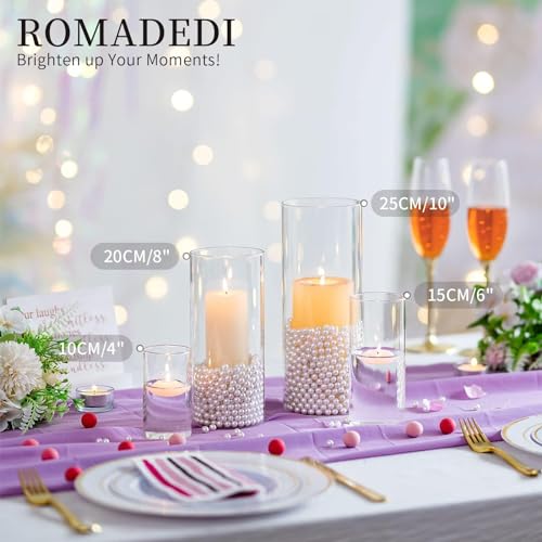 Romadedi Glass Hurricane Candle Holder: 6Pcs Pillar Cylinder Candle Holders Flower Vase for Pillar Floating Tea Light Candles for Wedding Party Table Centerpiece Decoration Living Room Home Decor - Image 3