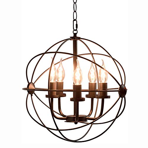 Lámpara de araña retro industrial de 5 cabezas para comedor negro