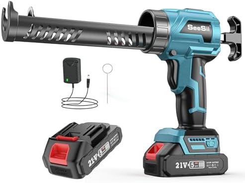 Seesii Battery Powered Cordless Caulking Gun, Electric No Drip Caulk Tool for 10 Oz Glue, Automatic Dripless Power Caulking Guns for Silicone Adhesive