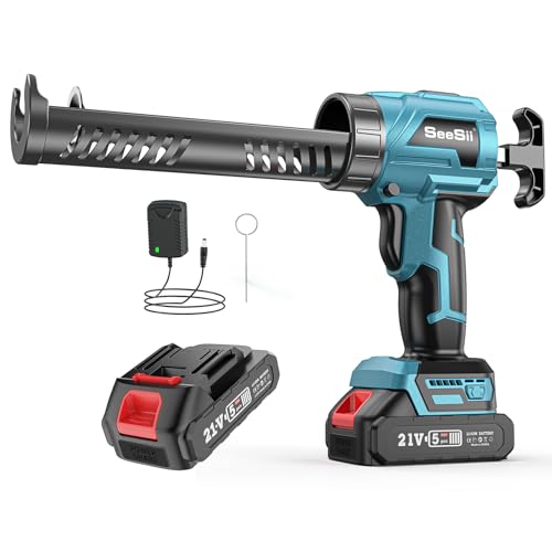 Seesii Battery Powered Cordless Caulking Gun, Electric No Drip Caulk Tool for 10 Oz Glue, Automatic Dripless Power Caulking Guns for Silicone Adhesive
