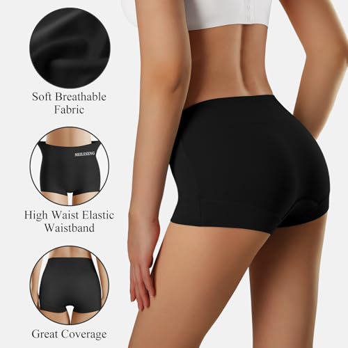 Boy Shorts Underwear for Women High Waisted Cotton Panties Soft Stretch Ladies Boxer Briefs 3 Pack Black3