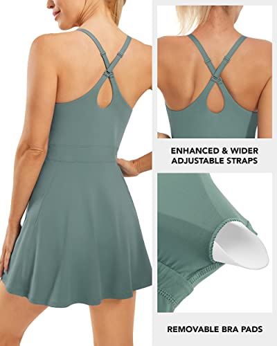 Persit Women Tennis Dress Athletic Wrokout Dress For Women Exercise Dress Golf With Built In Bars & Shorts Pockets - Green - M #TOP4