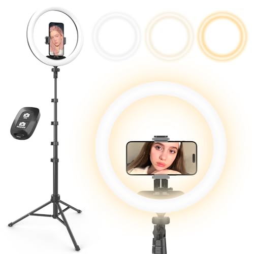 UBeesize 12” Selfie Ring Light with 62” Extendable Tripod Stand & Remote, LED Circle Light with Phone Holder for Video Recording/Makeup/Content Creator (YouTube/TikTok/Twitch), Phone, Camera & Webcam