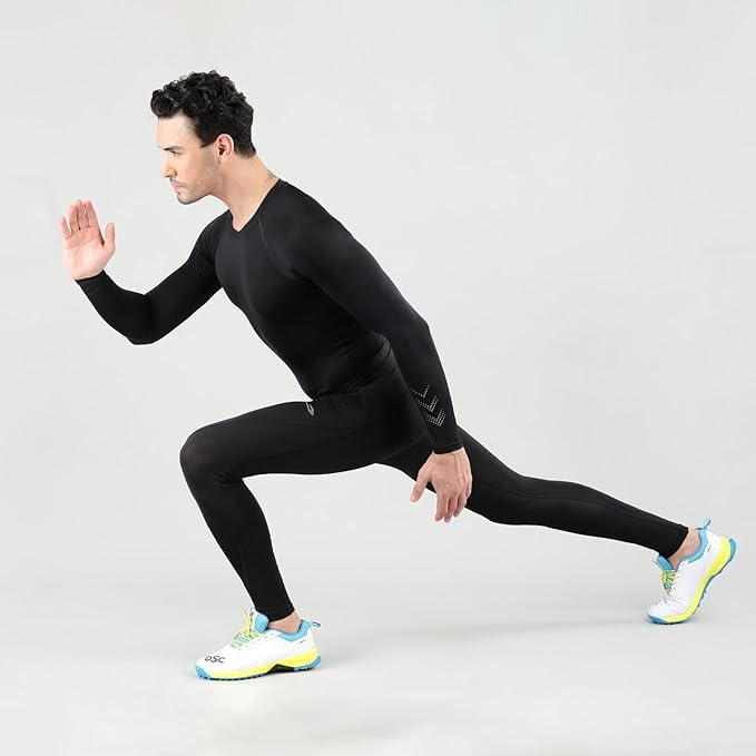 Image of DSC Mens Full Sleeve Compression T-Shirt - Breathable Base Layer for Cricket, Gym - Skin-Fit Performance Activewear for Training, and Fitness Activities