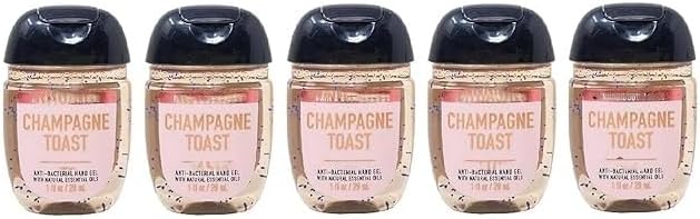 Generic Champagne Toast Set of 5 Mini Hand Gels - 1 fl oz / 29 mL each, Pink (Package May Vary) With Sanitizer Holder