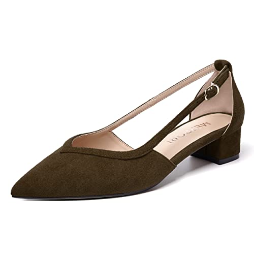 MERRORI Womens Office Slip On Block Solid Pointed Toe Casual Chunky Low Heel Pumps Shoes 1.5 Inch