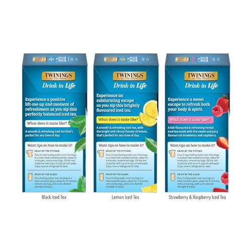 Image of Twinings Iced Tea 3- Pack Variety Bundle, Tea Bags, 72 CT Box (3 Pack) | Unsweetened Black, Lemon Black, and Herbal Strawberry & Raspberry Assortment, 216 Bags Make 54 Pitchers or 432 Servings