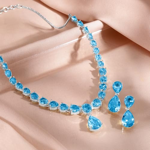 Image of Rubans Necklace Set Rhodium Plated Crystal Studded Jewellery Gift for Women & Girls