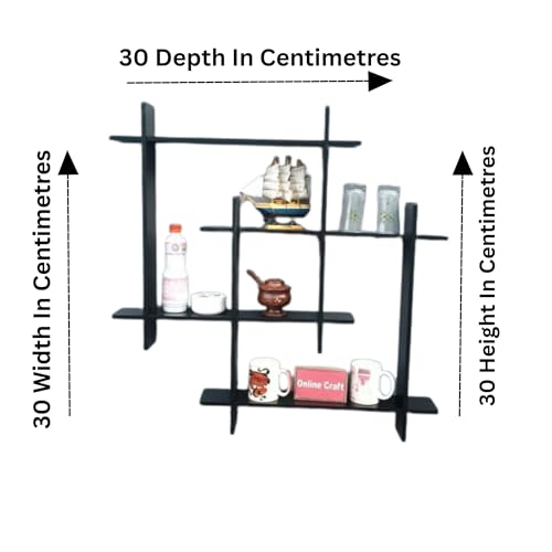 Image of Interlocking Wooden Wall Shelves Set of 1 Floating Wall Mounted Shelves for Home Decor | Storage Display Rack for Living Room, Bedroom & Office | Modern Wall Decoration Items (Black)