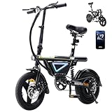 Finbike E Bike klapprad für Herren und Damen, 14 Zoll Elektrofahrräder mit APP-Steuerung, 36V 12Ah Akku Electric Bike mit anpassbarer LED, 50KM Reichweite & 25KM/H Geschwindigkeit, Aluminium-Motor