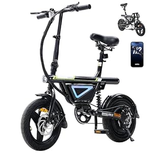 Finbike E Bike klapprad für Herren und Damen, 14 Zoll Elektrofahrräder mit APP-Steuerung, 36V 12Ah Akku Electric Bike mit anpassbarer LED, 50KM Reichweite & 25KM/H Geschwindigkeit, Aluminium-Motor