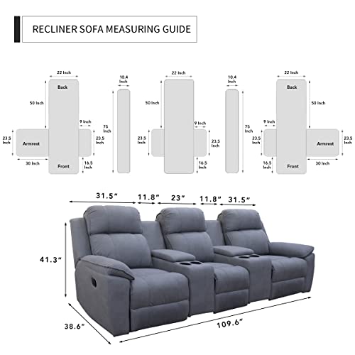 Image of Easy-Going Recliner Sofa Cover with Console, Reversible Couch Cover for Living Room, Split Sofa Cover for Each Seat with Elastic Straps for Kids, Dogs, Pets (3 Seater, Dark Blue /Light Blue)