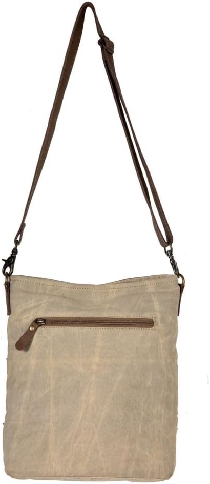 Myra Bag Shoulder Bag for Women - Western Upcycled Canvas & Leather Beige - Image 5