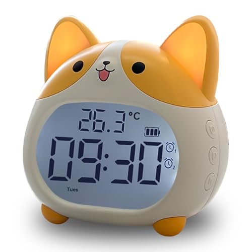 AVEKI Kids Dog Alarm Clock with Night Light, Snooze & Temp