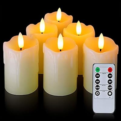Homemory Flameless Votive Candles with Timer Remote,2" x 3" Real Wax, Realistic Black Wick Battery Operated Pillar Candles, 6 Pack for Wedding, Party and Holiday Decoration