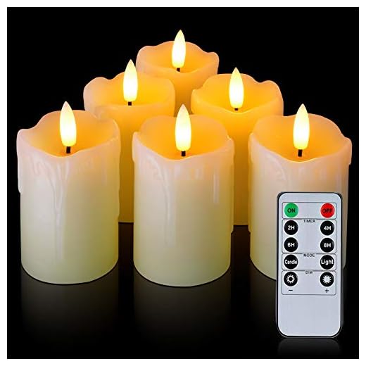 Homemory Flameless Votive Candles with Timer Remote,2" x 3" Real Wax,350+Hour Realistic Black Wick Battery Operated Pillar Candles, 6 Pack for Wedding, Party and Holiday Decoration