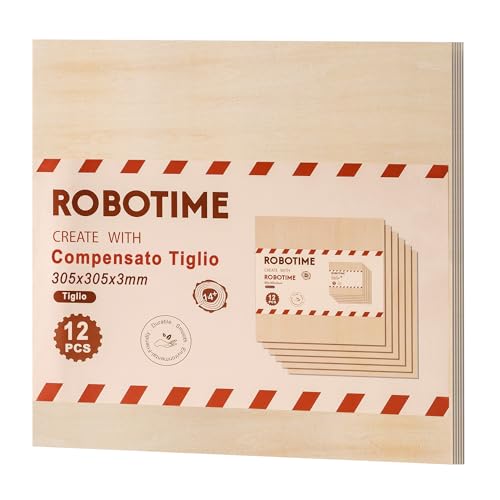 ROBOTIME Fogli di compensato di tiglio, 12 pezzi, 305 x 305 x 3 mm, tavola di legno non finita per artigianato, pittura, arte pirografica, decorazione della casa fai da te e kit di modellismo