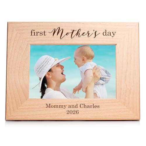Lifetime Creations Personalized First Mother's Day Picture Frame: Engraved Custom Wood Photo Frame for New Mom with Baby, First Time Mom Gift Idea 2025 (4x6 Inch Landscape)