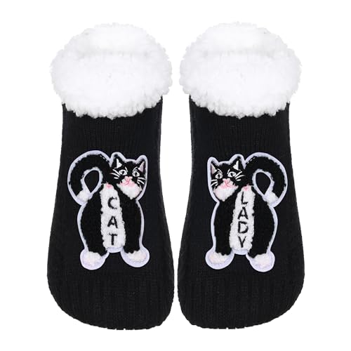 Image of ZYZX Cute Cat Slipper Socks for Women with Grips,Fuzzy Socks Indoor