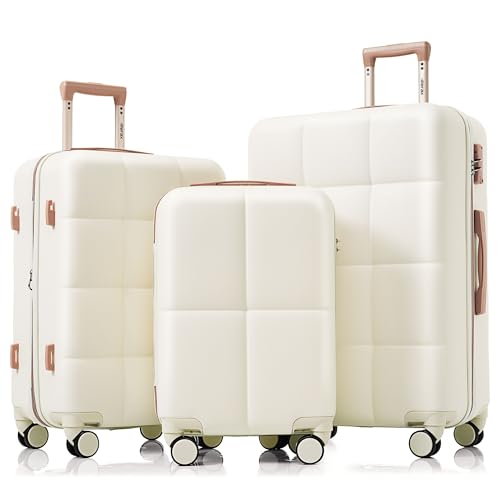Merax Set Airline Certified Carry, ABS Luggage with Spinner Wheels, White, 20/24/28 Inch