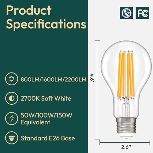 Image of ALAMPEVER 3 Way Light Bulbs 2 Pack, 50 /100 /150W Equivalent, Bright A21 LED Light Bulb, 2700K Soft White, 800 /1600 /2200LM, 5 /9 /15W, E26 Base, Non-Dimmable, Ideal for Living Room, Garage, Basement