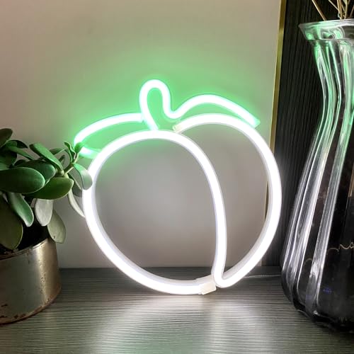 Image of Peach Neon Signs,LED White Neon Peach Sign for Teens Kids Room Bedroom Gaming Room Wall Decor,Handmade Neon Sign Lights for Party Home Bar Art Desktop Decoration,Battery or USB Powered