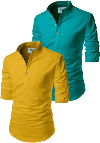 Image of Men's Cotton Blend Short Playful Mix Color Kurta - Pack 2