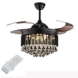 VRINO Ventilador de Techo Personalizado de Cristal Moderno de 42 Pulgadas con Luces LED de 36 W, 3 Cambios de Color, 3 velocidades con Control Remoto, lámpara de Ventilador Personalizada retráctil