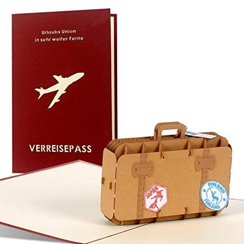 Diese-Klappkarten 3D Pop Up Karte Reisegutschein - Geschenk Verpackung für Reisegutschein mit Umschlag - 3D PopUp Geschenk Karte für eine Reise - Geschenkkarte mit Motiv - Koffer