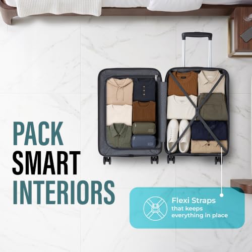 Image of American Tourister Qubiz | Cabin Trolley Bag (55 cm) | 360 8 Wheel Travel Luggage | Hard Case Polypropylene Suitcase | Recessed Combination Lock | Black /Dark Olive