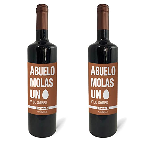 Regalo original. 2 Botellas de vino tinto Abuelo molas un huevo. 75cl.