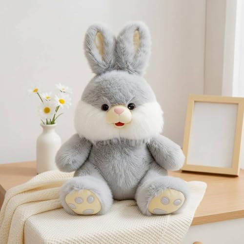 Lapin peluche de qualité supérieure texture moelleuse gris 55cm - 4