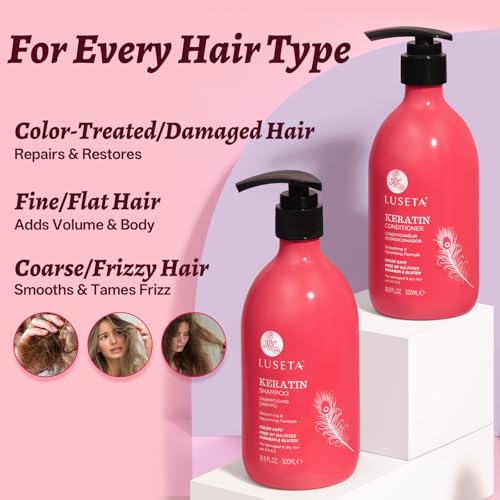 Image of Luseta Keratin Shampoo and Conditioner Set Moisturizing Treatment for Dry Hair Smooth & Repair Damaged Hair for Women Sulfate Free 16.9 oz | Keratin Moisturizing Shampoo for Dry, Frizzy Damaged Hair, Smooth, Hydrate & Improve Manageability, Sulfate Free