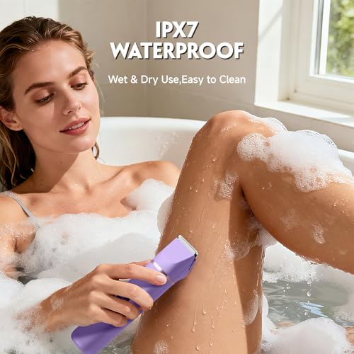 Image of Bikini Trimmer for Women, Tiovara Electric Razor for Private Area, Painless Pubic Hair Trimmer with Charging Dock, IPX7 Waterproof Wet & Dry Lady Shaver for Leg Underarm Arm Body, Gift for Her
