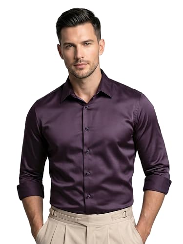 Image of BEYOUNG Regular Fit Formal Satin Shirt for Men | Full Sleeves | Men's Stylish Satin Silk Shirt | Formal Shirt | Buttondown Collar | Satin Solid Shirt for Men