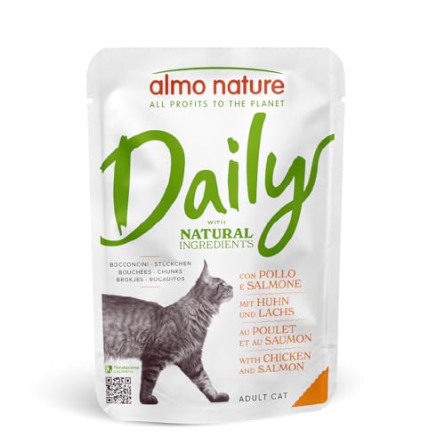 Almo Nature Daily - Nassfutter für Katzen - Huhn und Lachs - 70 g, Packung mit 30