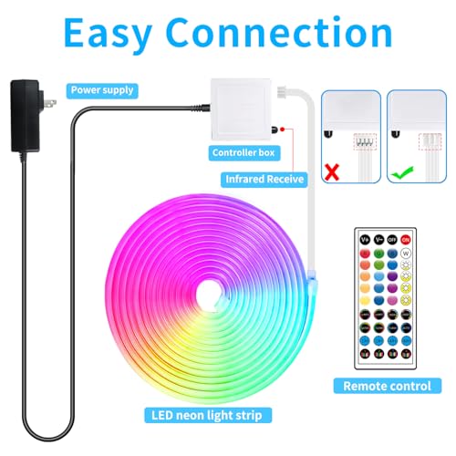 Image of 65.6FT LED Neon Rope Lights,24V RGB LED Neon Lights with Remote /APP Control,IP65 Waterproof Flexible Neon LED Strip Lights for Bedroom Room DIY Decoration(with Snap &Screws)