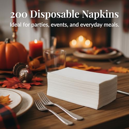 Image of Prestee 200 Disposable Paper Hand Towels That Feel Like Linen Napkins, 2-Ply - Guest Towels, Wedding Paper Napkins, Disposable Napkin for Guest Bathroom, Parties, Dinners, Events (White)