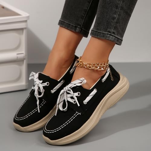 2025 Women's Canvas Slip On Shoes Lace Up Sneakers Slip On Low Top Arch Support Walking Loafers Orthopedic Non Slip Closed Toe Running Casual Boat Shoes Soft Tennis Shoe for Daily Wear2