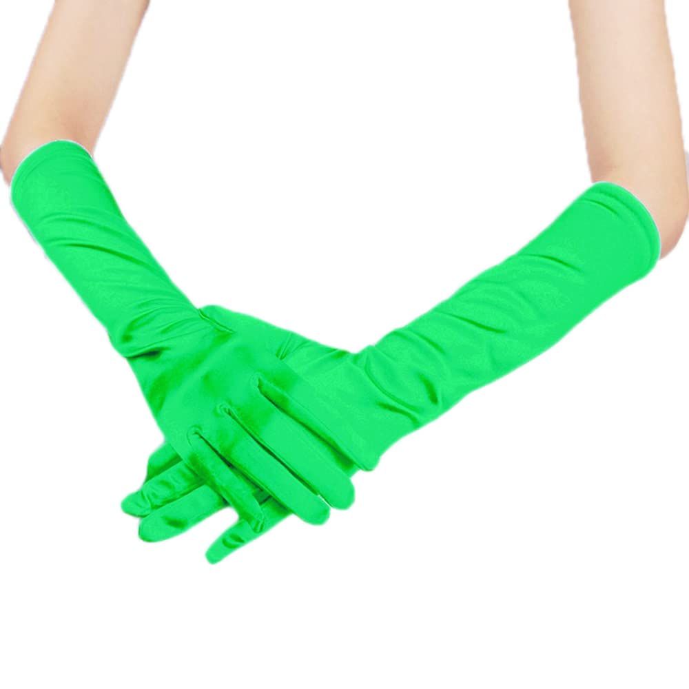 Duories Classic Women's Gloves Long Elastic Elegant 1920s Style Evening Gloves Satin Gloves Gothic Opera Festival Party Wedding Bridal Gloves for Festive Fancy Dress Costumes Carnival Green