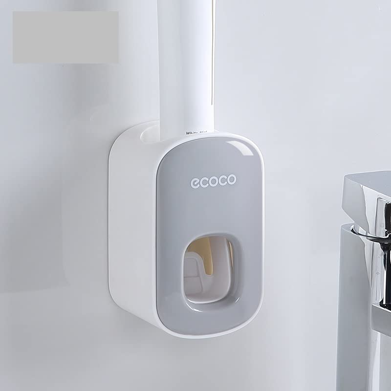 Ecoco Automatic Toothpaste Dispenser Wall Mounted Bathroom Bathroom Accessories Waterproof Toothpaste extruder Toothbrush Holder (Grey)